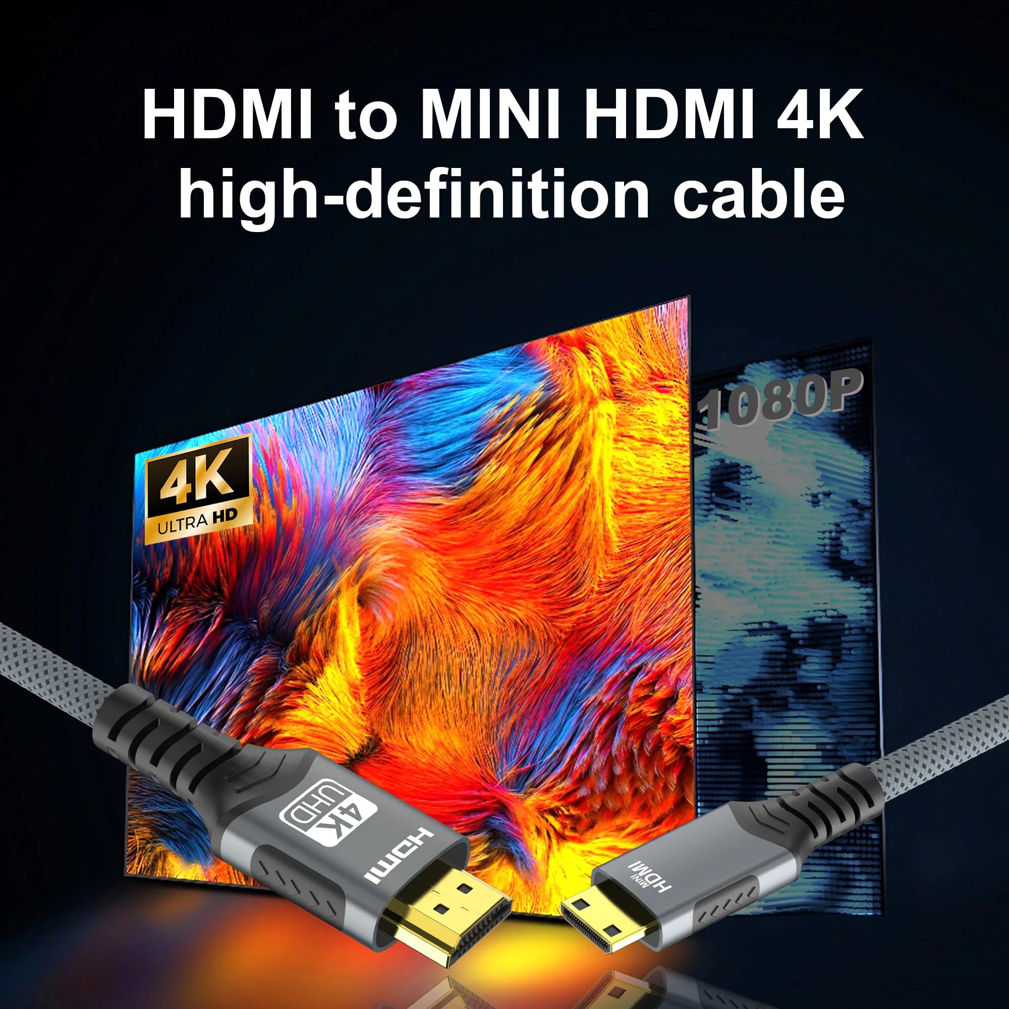 4K Mini HDMI to HDMI Cable HD 4K@60Hz High-Speed Braided HDMI-compatible Cable Bi-Directional 2.0Cord for HDTV Tablet Camera