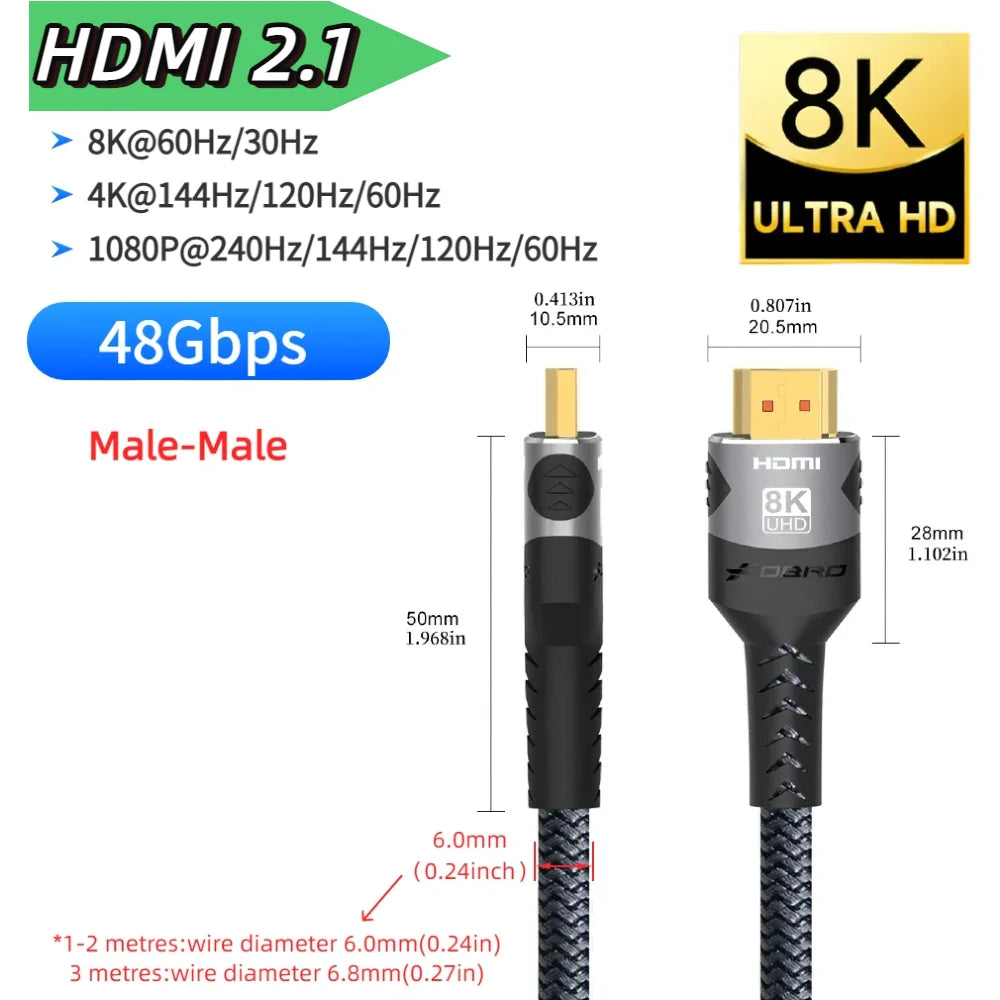 16K HDMI 2.2 Cable 96Gbps 8K@120Hz 4K@240Hz 2K@360Hz Supports HDMI 2.1  eARC HDR10+ for PS5/PS6 Laptop Gaming/Home Theater