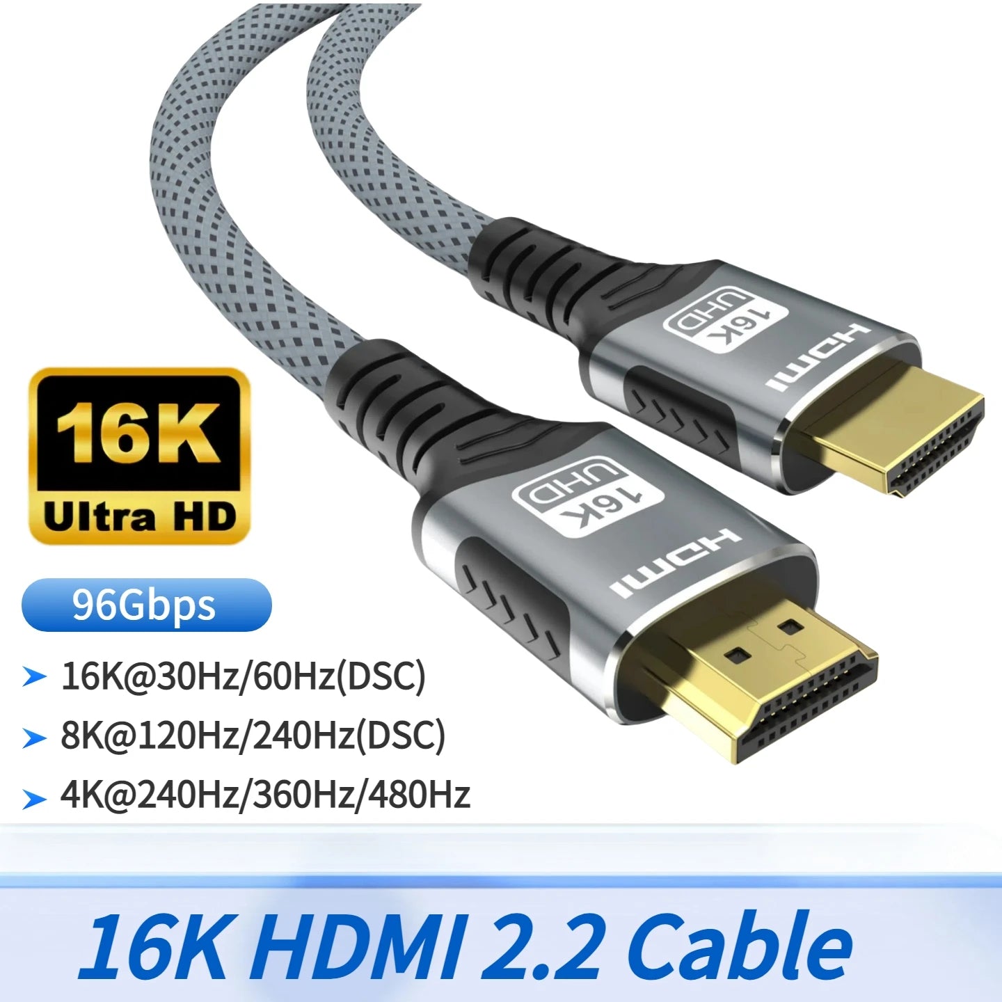 16K HDMI 2.2 Cable 96Gbps 8K@120Hz 4K@240Hz 2K@360Hz Supports HDMI 2.1  eARC HDR10+ for PS5/PS6 Laptop Gaming/Home Theater