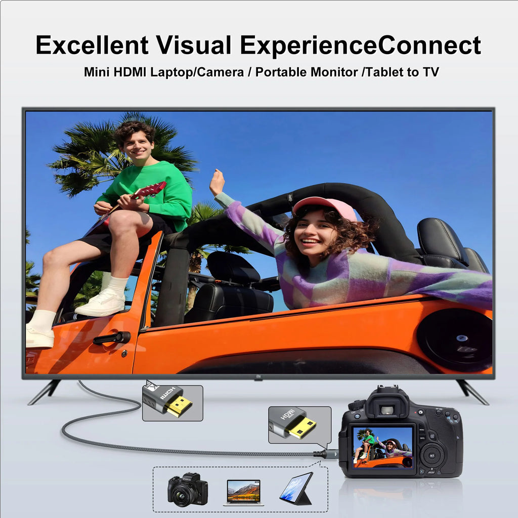 4K Mini HDMI to HDMI Cable HD 4K@60Hz High-Speed Braided HDMI-compatible Cable Bi-Directional 2.0Cord for HDTV Tablet Camera