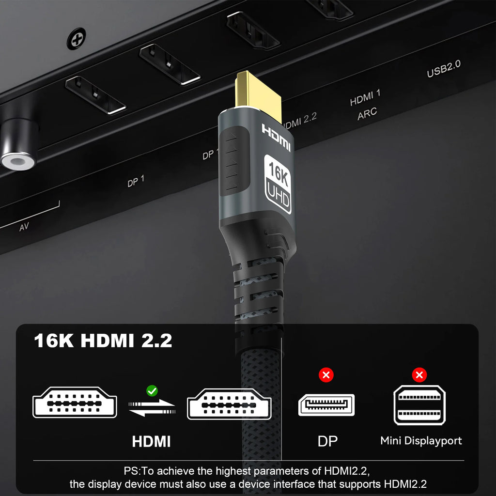 16K HDMI 2.2 Cable 96Gbps 8K@120Hz 4K@240Hz 2K@360Hz Supports HDMI 2.1  eARC HDR10+ for PS5/PS6 Laptop Gaming/Home Theater