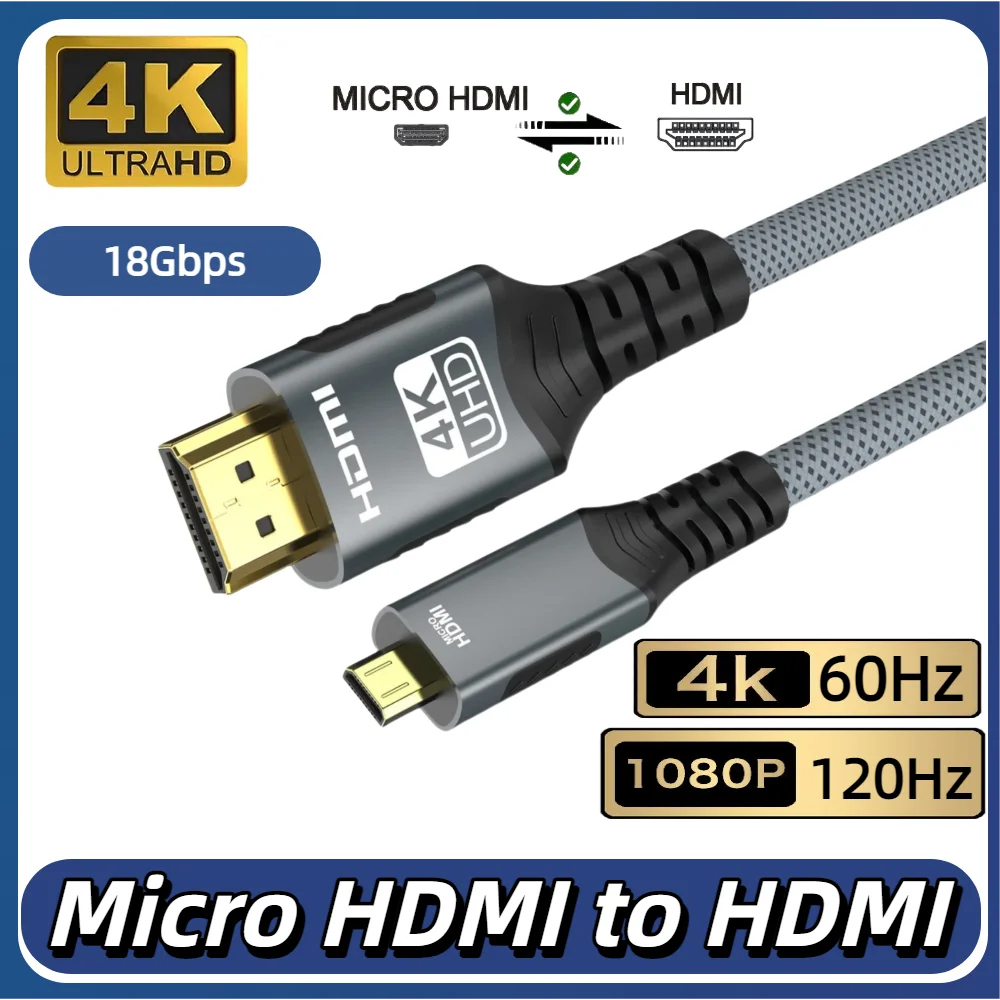 4K Mini HDMI to HDMI Cable HD 4K@60Hz High-Speed Braided HDMI-compatible Cable Bi-Directional 2.0Cord for HDTV Tablet Camera