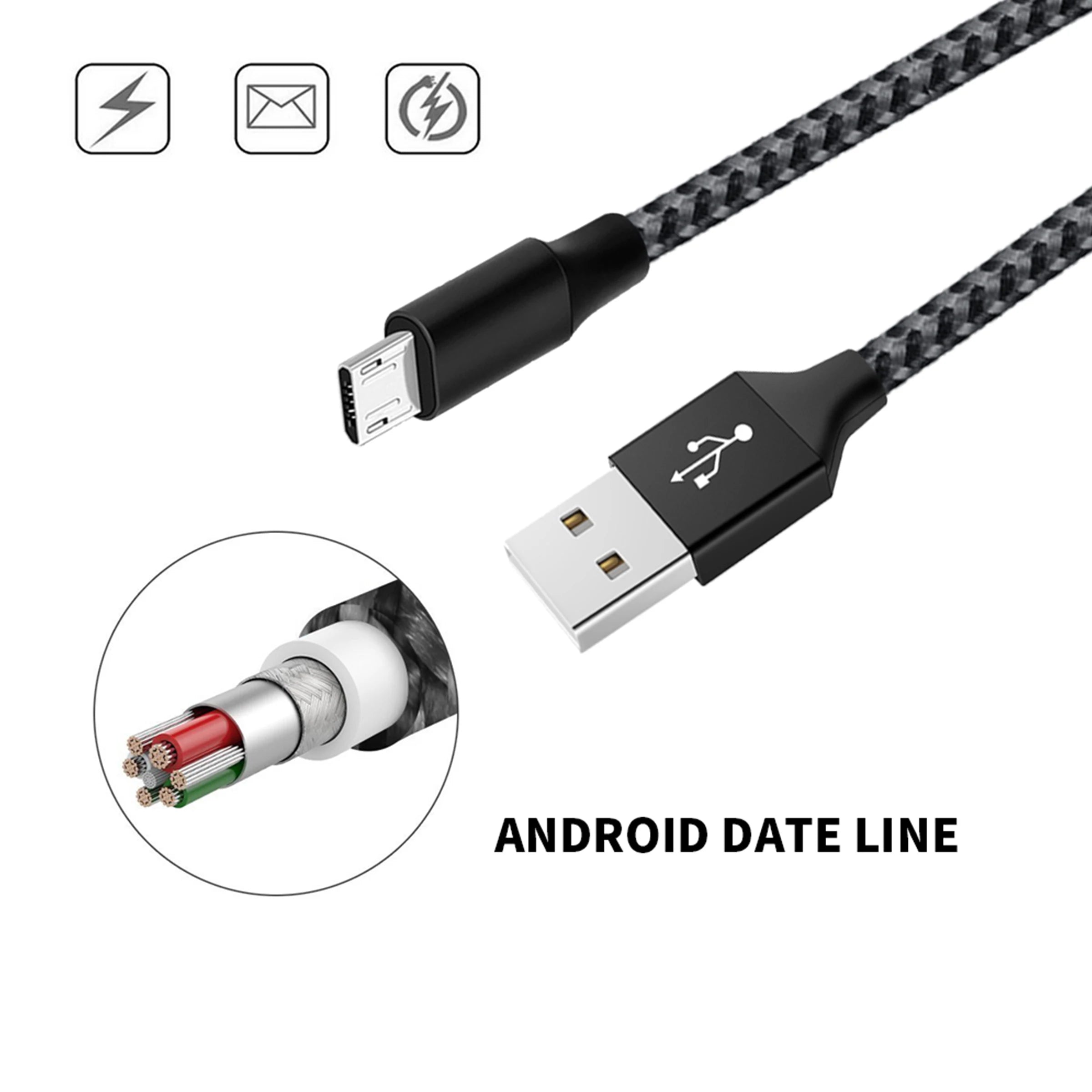 Android Data Cable Fast Charging Cable for Old Model Phones with Trapezoidal Port, Dual-Engine Micro USB Charger Cable, Compatible with Huawei, Xiaomi, Vivo, Meizu, Honor, Oppo, Android, Car Fast Charging Cable 1m