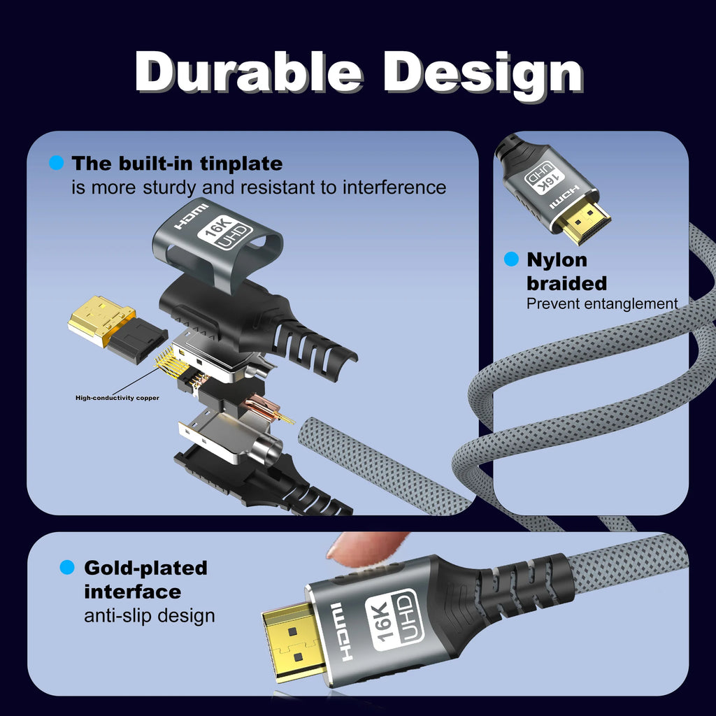 16K HDMI 2.2 Cable 96Gbps 8K@120Hz 4K@240Hz 2K@360Hz Supports HDMI 2.1  eARC HDR10+ for PS5/PS6 Laptop Gaming/Home Theater